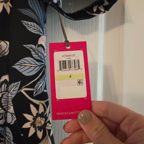 Womens NWT Vince Camuto Size 4 Navy Blue Floral Sheath Vneck dress - Picture 4 of 8